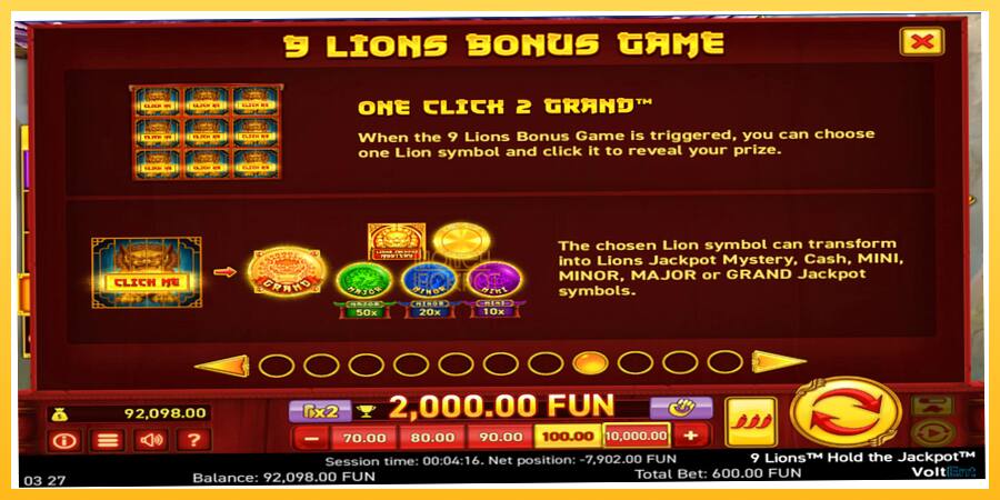 Игровой аппарат 9 Lions: Hold The Jackpot - игра на реальные деньги, картинка 3