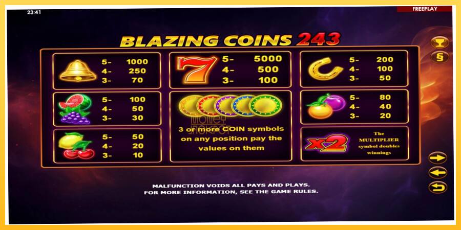 Игровой аппарат Blazing Coins 243 - игра на реальные деньги, картинка 4