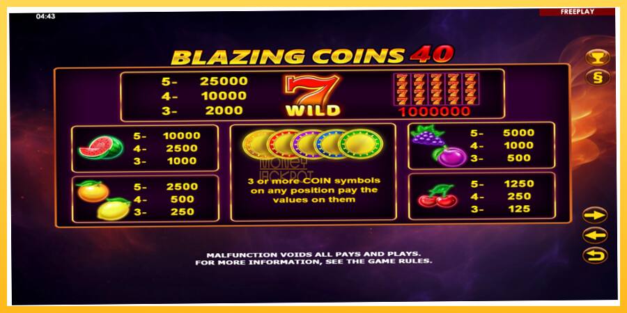 Игровой аппарат Blazing Coins 40 - игра на реальные деньги, картинка 4