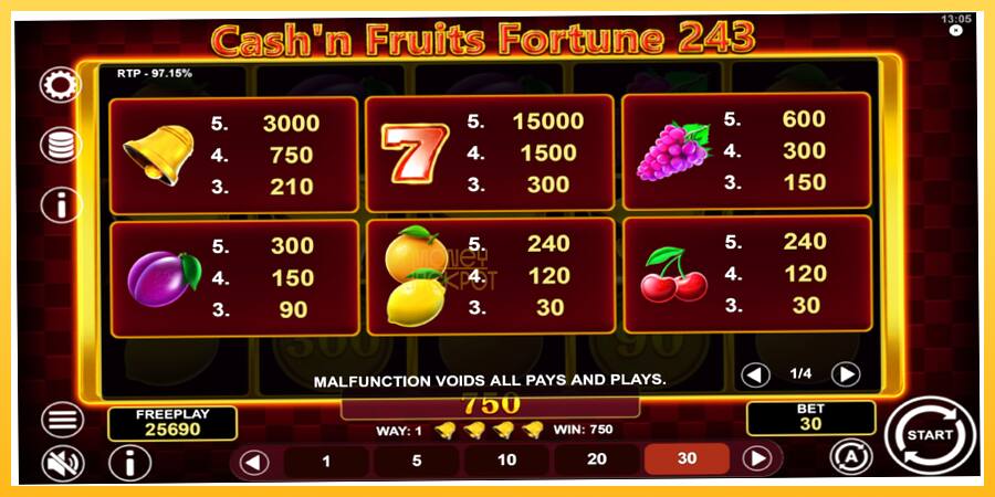 Игровой аппарат Cashn Fruits Fortune 243 - игра на реальные деньги, картинка 6