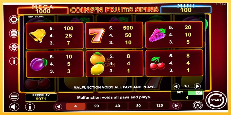 Игровой аппарат Coinsn Fruits Spins - игра на реальные деньги, картинка 5