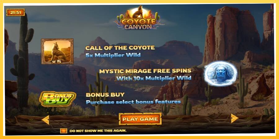 Игровой аппарат Coyote Canyon - игра на реальные деньги, картинка 1