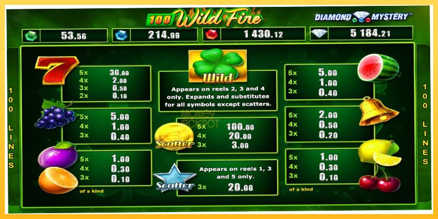 Игровой аппарат Diamond Mystery 100 Wild Fire - игра на реальные деньги, картинка 4