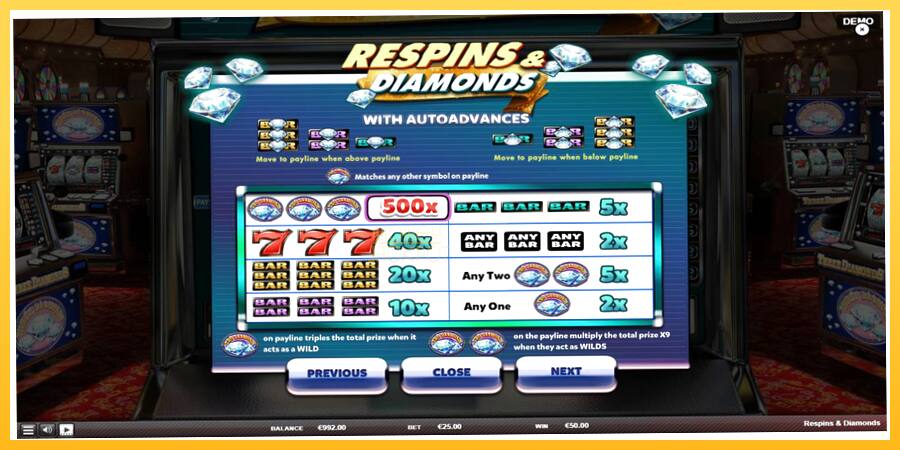 Игровой аппарат Respins Diamonds - игра на реальные деньги, картинка 5